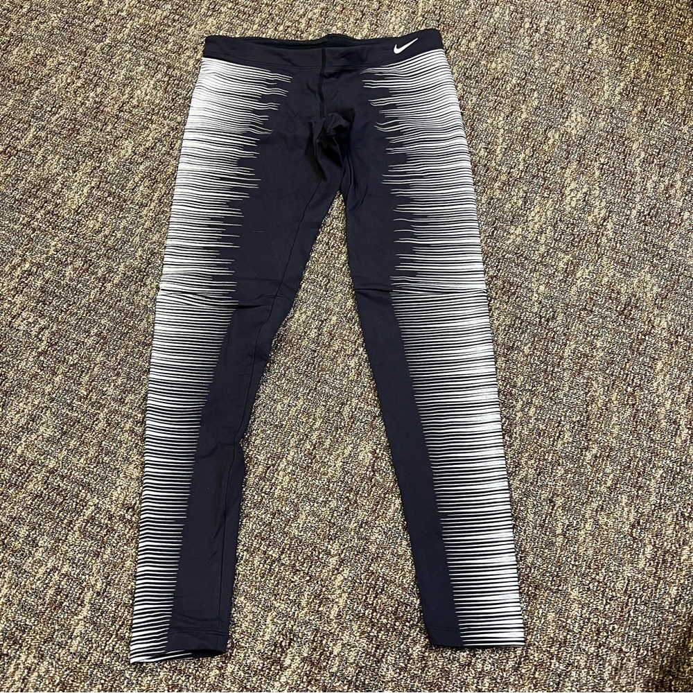 Nike Womens Stretch Dri Fit Reflective Running Tights Leggings Black Medium